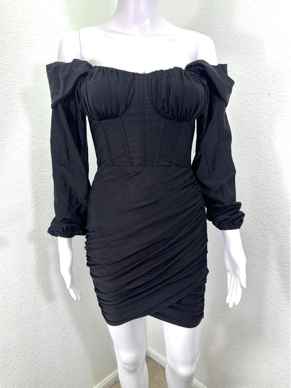 Womens Sz S Privy Black Corset Ruched Gothic Bodycon Mini Dress Bodice